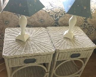 (2) White Wicker Nightstands