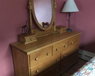 Custom made solid oak dresser and mirror