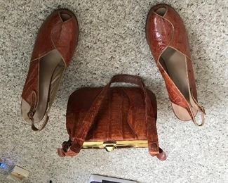 vintage brown alligator purse and heels