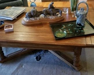 oak coffee table, Bob Booth bronze sculpture "Led by the Spirit"