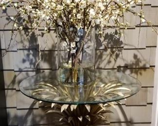 Brass base, glass top table