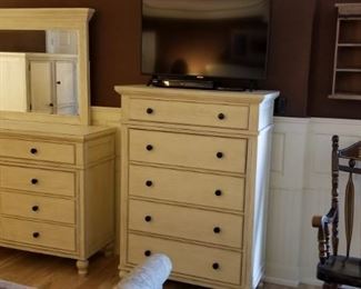 Highboy dresser, regular dresser with mirror, part of king size bedroom set