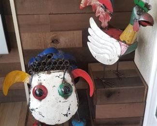 Recycled metal sheep and chicken