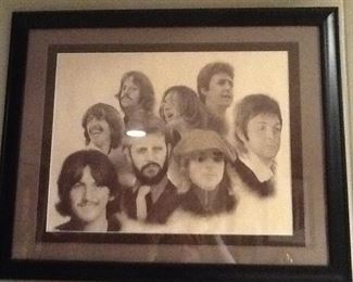 Beatles lithograph.       Glass front.      24x28    $850.