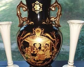 Black & Gold Limoges Vase (Colonial Themed)