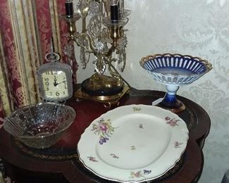 Assorted China & Crystal Lamp On Side Accent Table