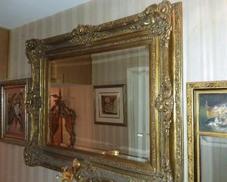 HUGE Ornate Carved Gold Toned Wall Mirror