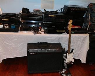Adcom amplifier(s), Crate amplifier, Samsung, Onkyo, Sony, Timex, Denon, Integra, Epson, and others, incl. Sony Playstation 3. Multiple modern televisions, receivers, head units and equalizers.
