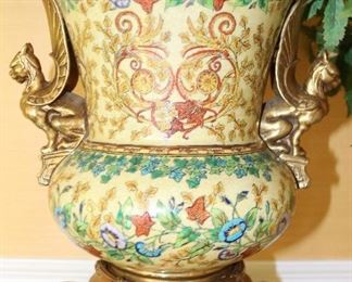 Griffin handled porcelain footed urn