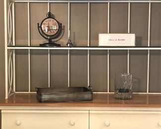 Baker's Rack from Thomasville bought at Ethan Allen.  Spacious and beautiful wrought iron and glass hutch attached to a wood base with shelves, drawers and cabinets.  Beadboarding on side.  Beautifully finely crafted piece! 