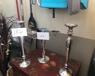 Pottery Barn Silver Finish Candlesticks.  Sturdy and beautiful.