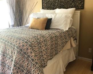 Brand new mattress and box spring.  Cream colored bed in  beadboard style .  Bedding and Pillows sold separately.