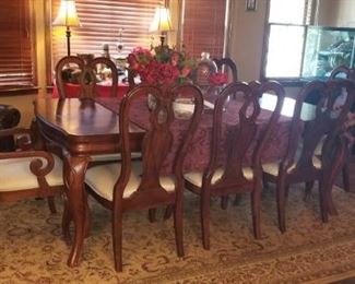 Mahogany Banquet Size Dining Room Suit with 8 Chairs and 2 Leaves!