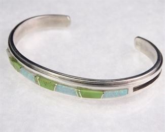 Sterling Silver, Turquoise, Opal Cuff Bracelet