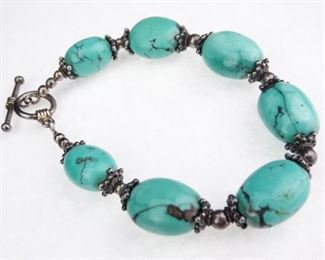 Vintage Native American Silver Turquoise Toggle Bracelet
