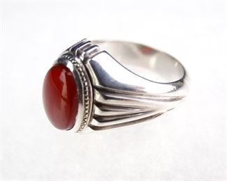 Sterling Silver Carnelian Ring, Size 11.5