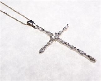 Silver CZ Cross Pendant Necklace