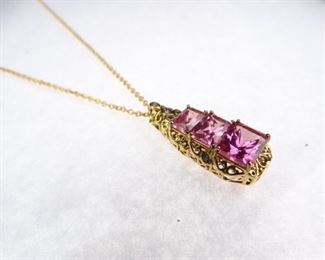 SilverGold Vermeil w Pink Stone Pendant Necklace