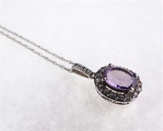 Sterling Silver, Amethyst CZ Pendant Necklace