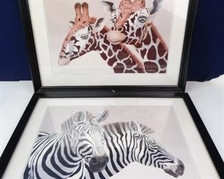 African Safari Animal Signed Art in Black Frames