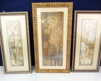 Trio of Tall Paintings Depicting White Lily Flowers