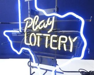 Neon Light Sign Play Lottery in a Texas State Design