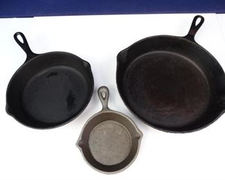Spouted Cast Iron Skillets of Various Sizes (3)