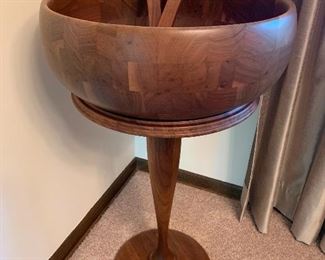 Incredible extra large walnut salad bowl set on a walnut stand.  Outside diameter is 18 1/2”