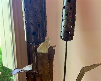 Vintage brutalist cattail sculpture 74” tall