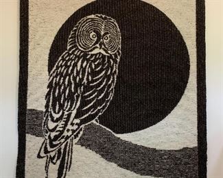 Large vintage owl wall weaving from Finland