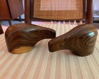 Vintage Don Shoemaker carved wood salt & pepper shakers