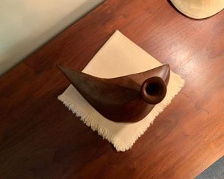 Vintage modern organic biomorphic wood vase attributed to Doug Ayers