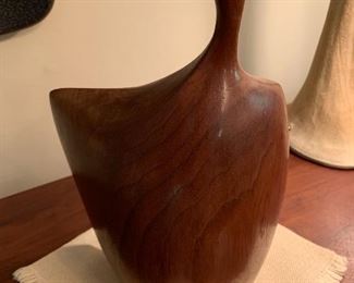 Vintage modern organic biomorphic wood vase attributed to Doug Ayers