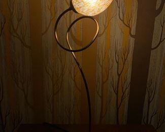 Vintage brass and art glass swirl table lamp