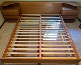 Danish Modern Komfort queen size bed with integrated nightstands.