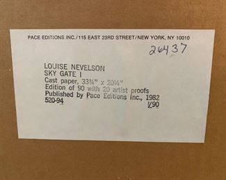 Incredible 1982 Louise Nevelson pressed paper relief titled, “Sky Gate 1”.  Numbered 35 of 90.  