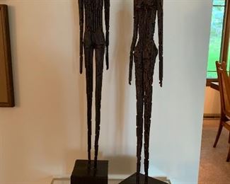 Vintage Mid Century Modern Brutalist male female figural wire sculptures