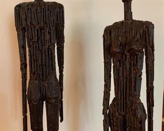 Vintage Mid Century Modern Brutalist male female figural wire sculptures