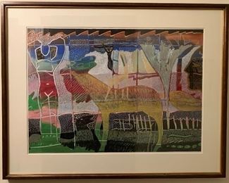 Original Leon Hushcha acrylic and oil on paper, signed and dated ‘84