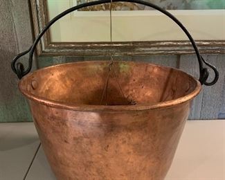 Large antique copper kettle