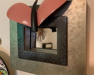 Blaine Weber nickel silver and copper enamel artist made mirror