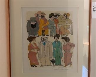 David Schneuer 9 person colored lithograph signed and numbered