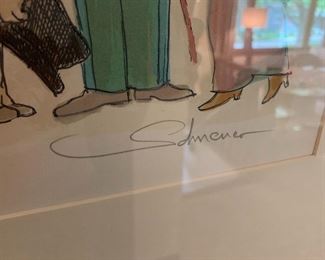 David Schneuer 9 person colored lithograph signed and numbered