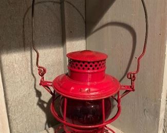 Antique Adlake No. 250 Kero railroad lantern with original red glass globe