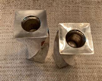 William Spratling Taxco Sterling Silver twisted column candlesticks.  7” tall