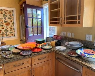 colorful kitchen pottery and serving pieces