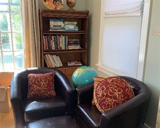 Two leather chairs and matching ottoman sold as a set asking 250