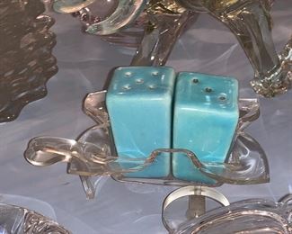 Mid-Century salt and pepper shakers with stand