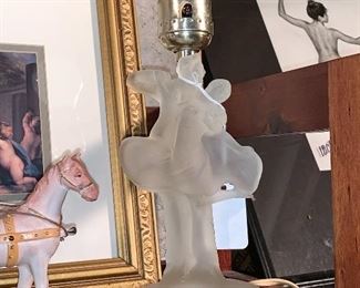 Pair of vintage frosted glass dresser lamps
