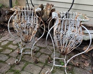 Pair wrought iron planters